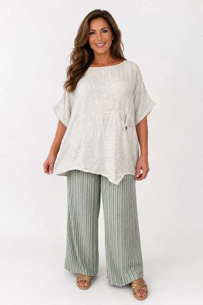 Button Pocket Varessa Jacquard Top - Beige
