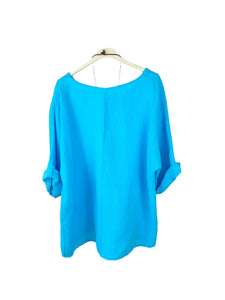 Pure Bubble Cotton Port Necklace Top - Turquoise