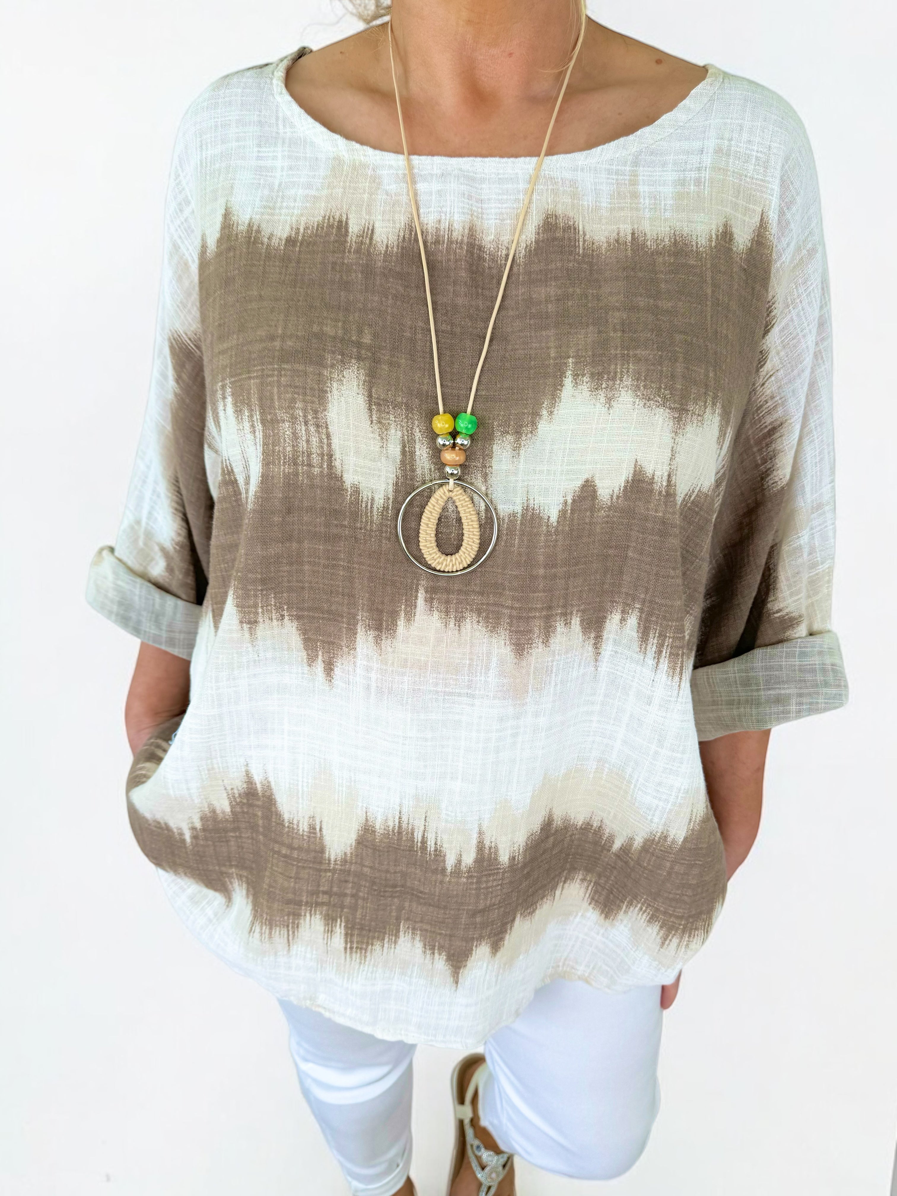 Pure Cotton Summer Breeze Necklace Top - Beige