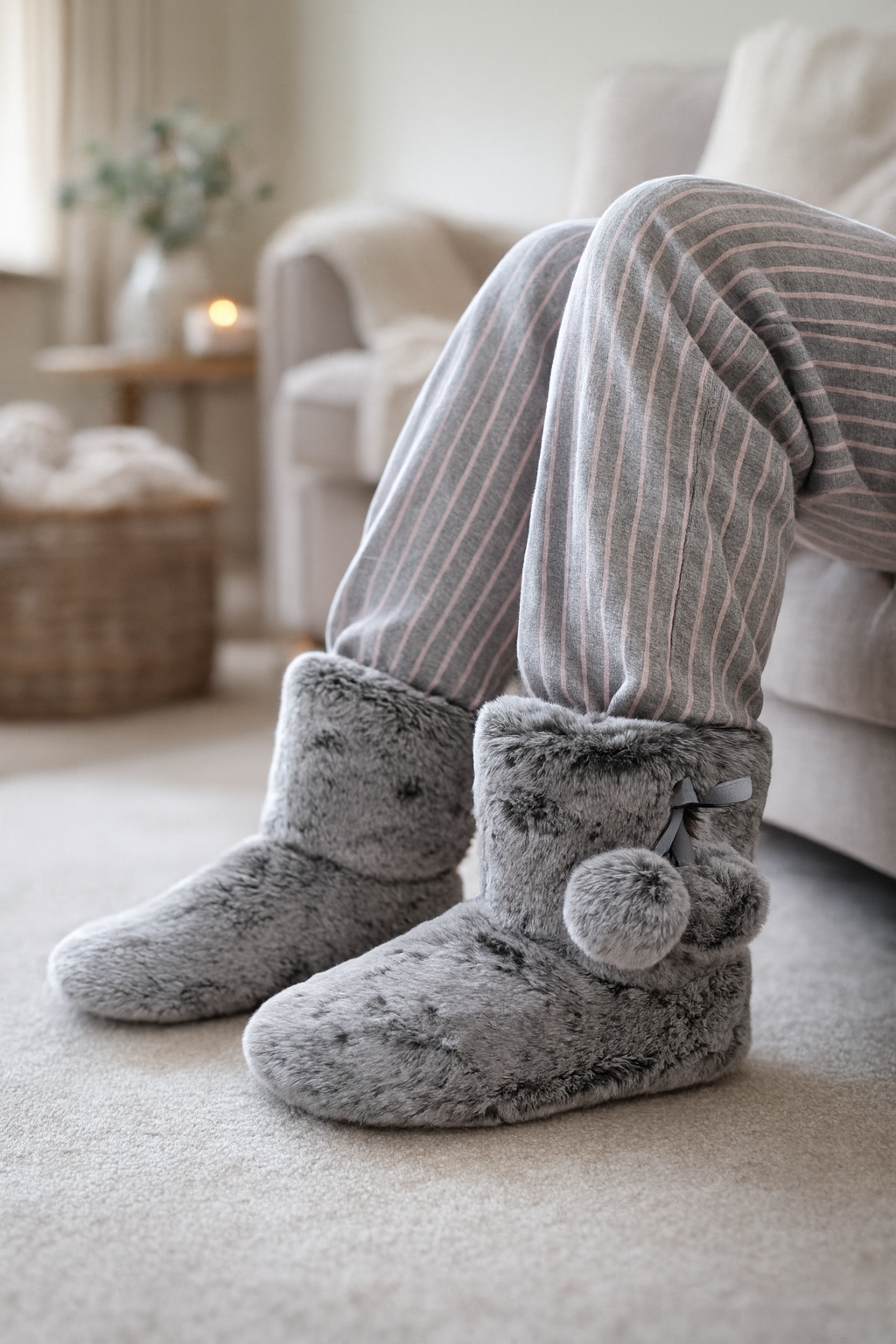 Cosy Memory Foam Inner Sole Faux Fur Lined Dr Lightfoot Slipper Boots - Wolf Grey