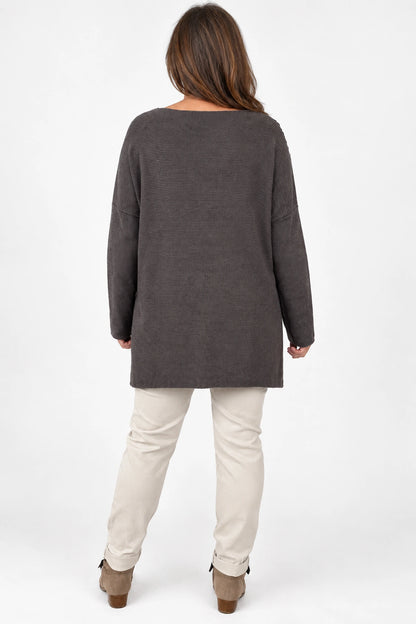 Wool Mix Ribbed Knit Porto Top - Chocolate