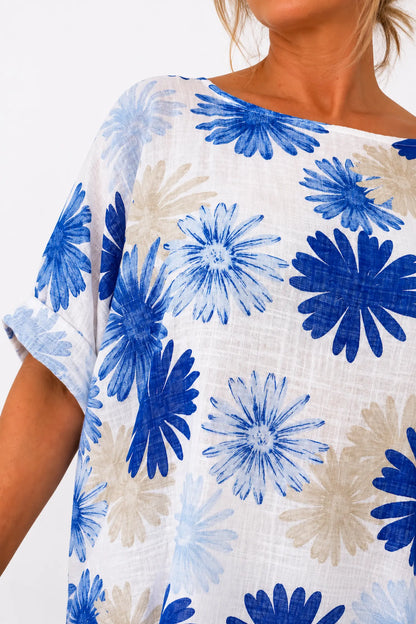 Pure Cotton Missi Floral Top - Denim Mix