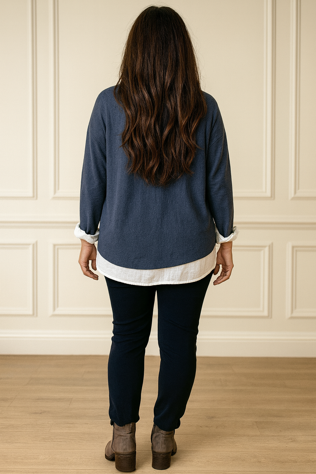 Cotton Mix Two in One Fleur Top - Dark Denim