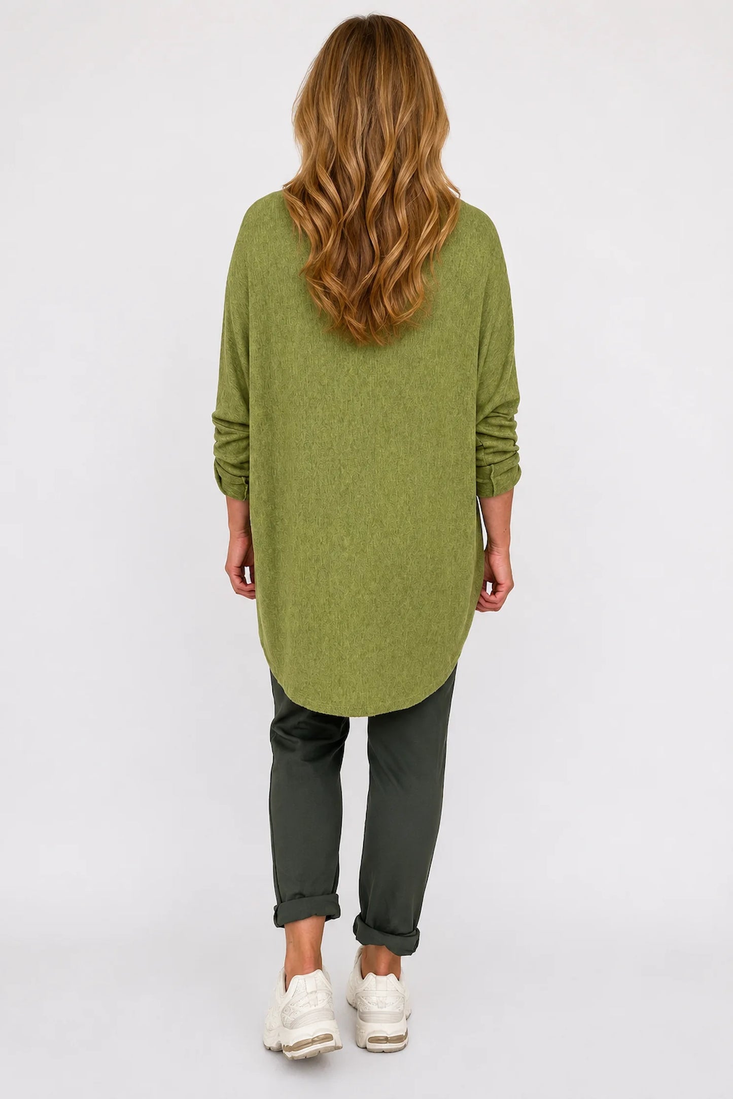 Fine Knit Button Sleeve Batwing Angelica Top - Lime Green