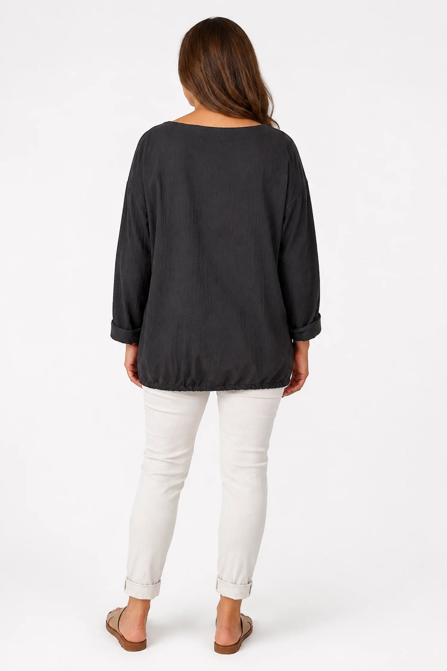 Cotton Embroidered Floral Tied Hem Flerissa Top - Chocolate