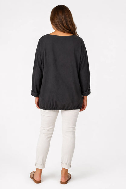Cotton Embroidered Floral Tied Hem Flerissa Top - Chocolate