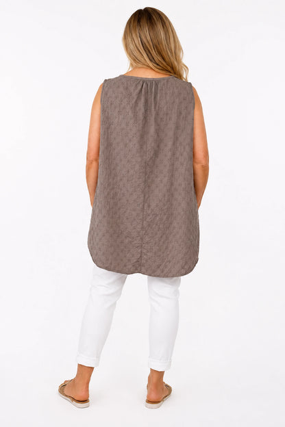Pure Cotton Embroidery Anglaise Mica Vest - Mocha