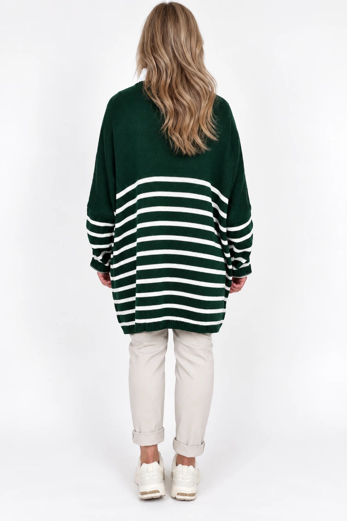 Wool Mix Stripped Diana Top - Emerald Green