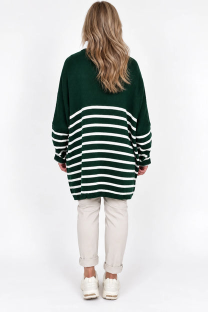 Wool Mix Stripped Diana Top - Emerald Green