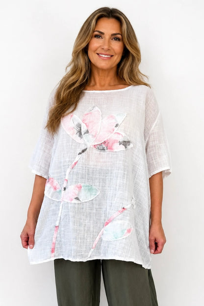 Pure Cotton Bianca Floral Top - White