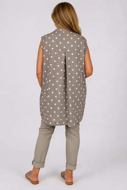 Polka Dot Valentina Button Cap Sleeve Top - Mocha
