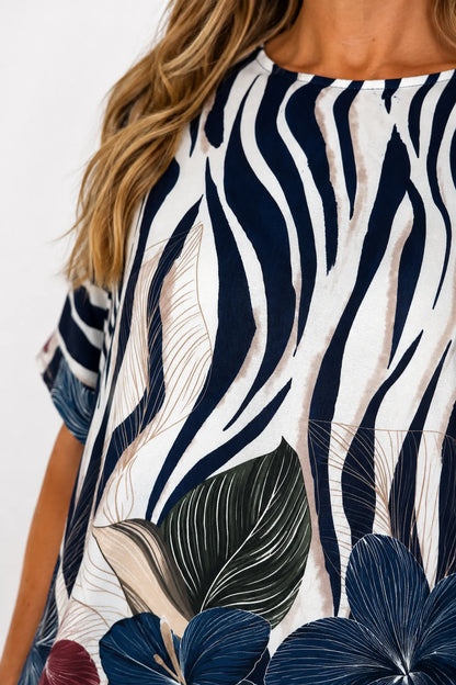 Lightweight Floral Zebra Kassi Top - Midnight Blue