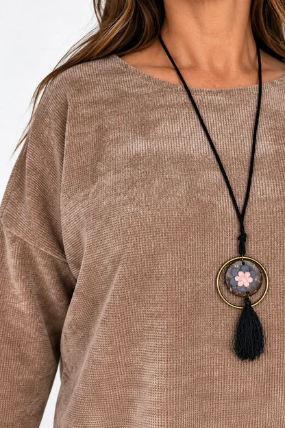 Ariana Chenille Necklace Top - Chestnut
