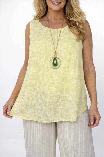 Fully Lined Cotton Italia Necklace Vest - Lemon