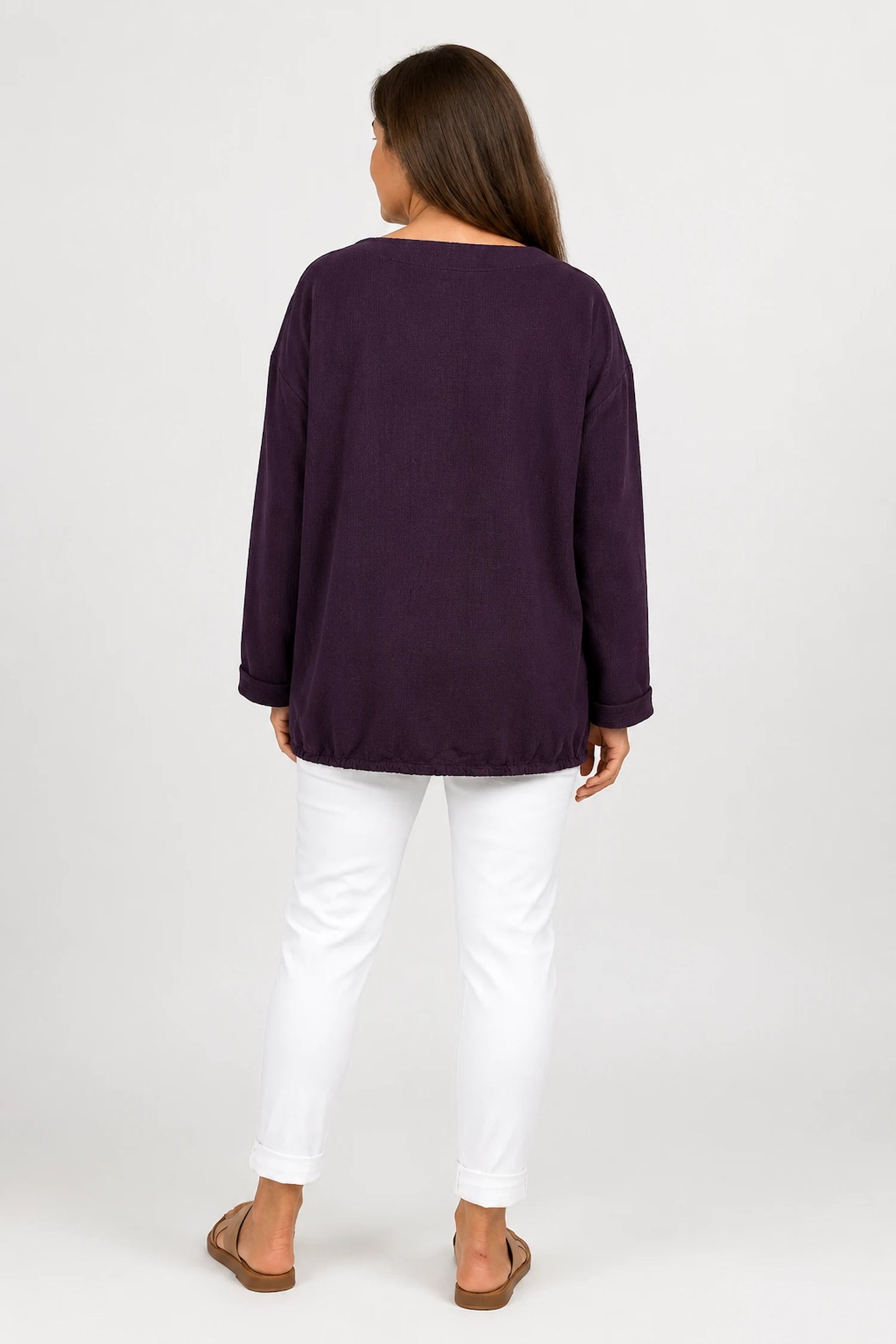 Cotton Embroidered Floral Tied Hem Flerissa Top - Grape