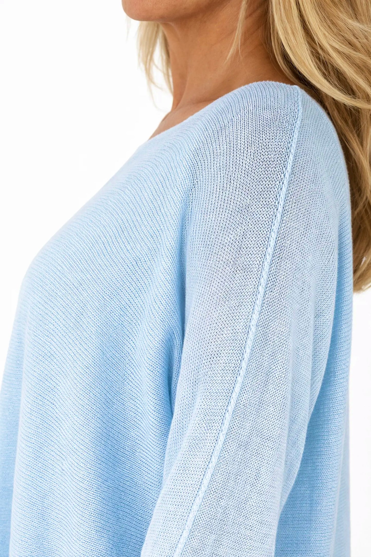 Cotton Seam Sleeve Vittoria Spring Knit Top - Baby Blue