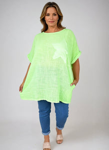 Pure Cotton Double Pocket Siana Sparkle Star Top - Lime