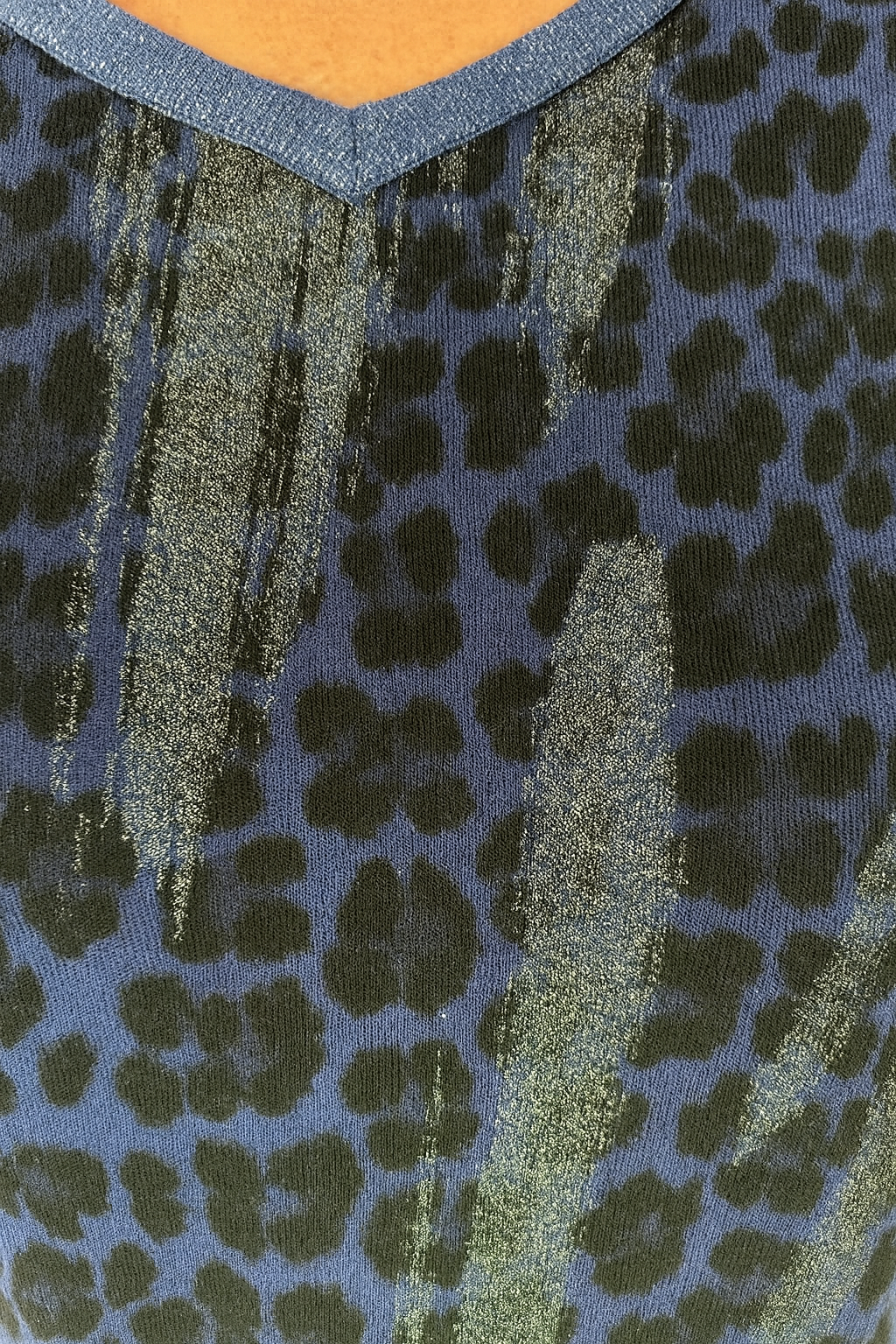 Shimmer Dash Sparkle Neck and Hem Leopard Erika Necklace Top - Frosted Blueberry