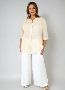Vari Wide Leg pocket Detail Elasticated Palazzo Pant - White