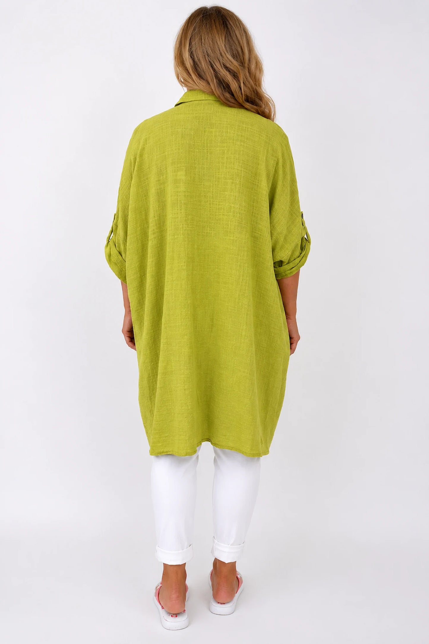 Pure Cotton Button Sleeve Cressida Button Shirt - Lime