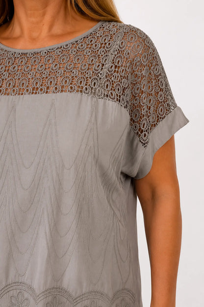 Crochet Detail Embroidery Anglaise Hem Francis Top - Mocha