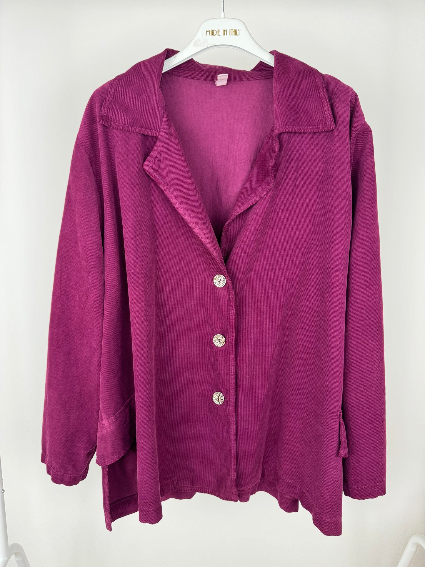 Pure Cotton Needlecord Gold Button Faux Side Pocket Felicity Jacket - Italia Purple