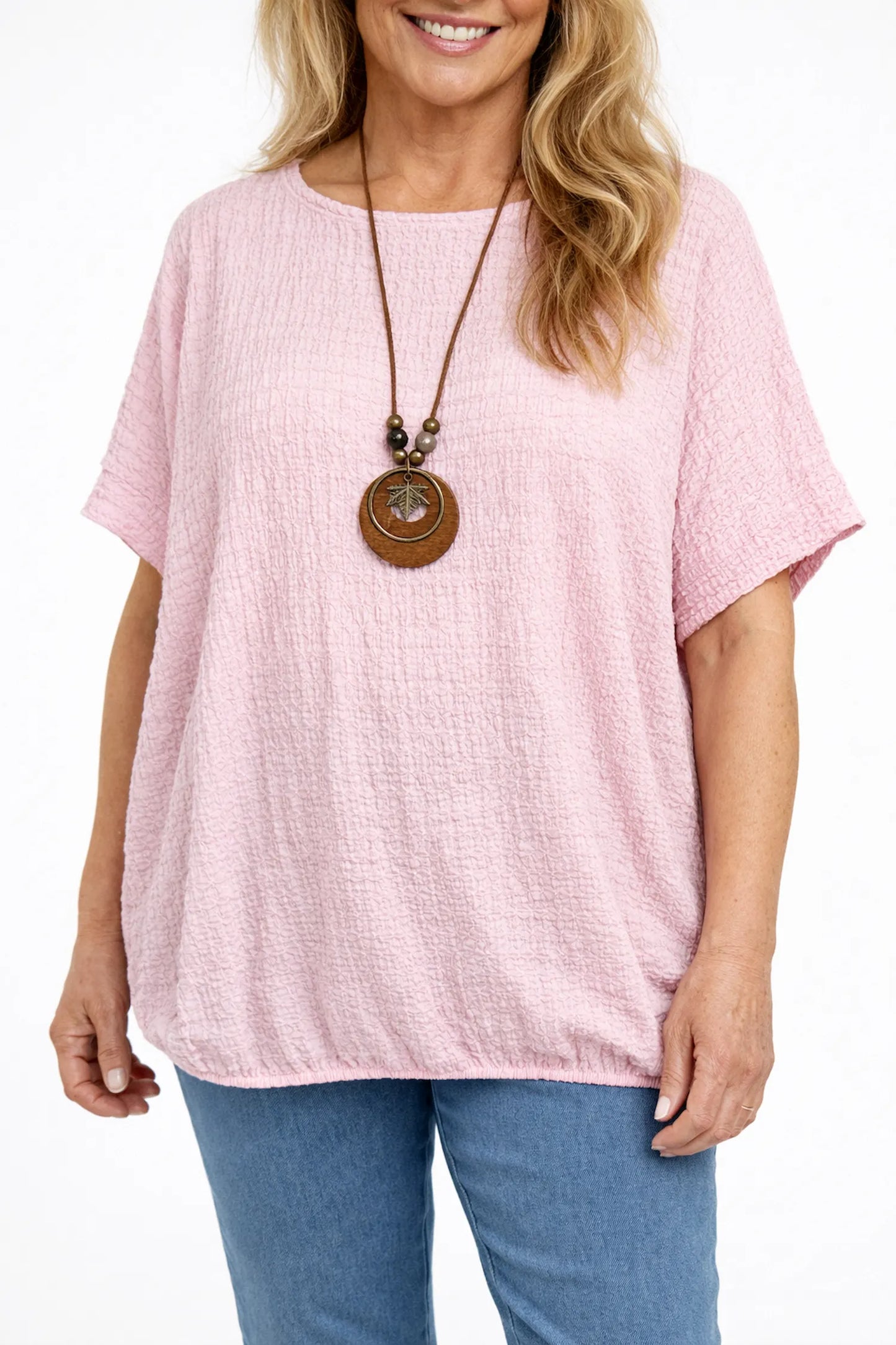 Textured Eliza Necklace Top - Baby Pink