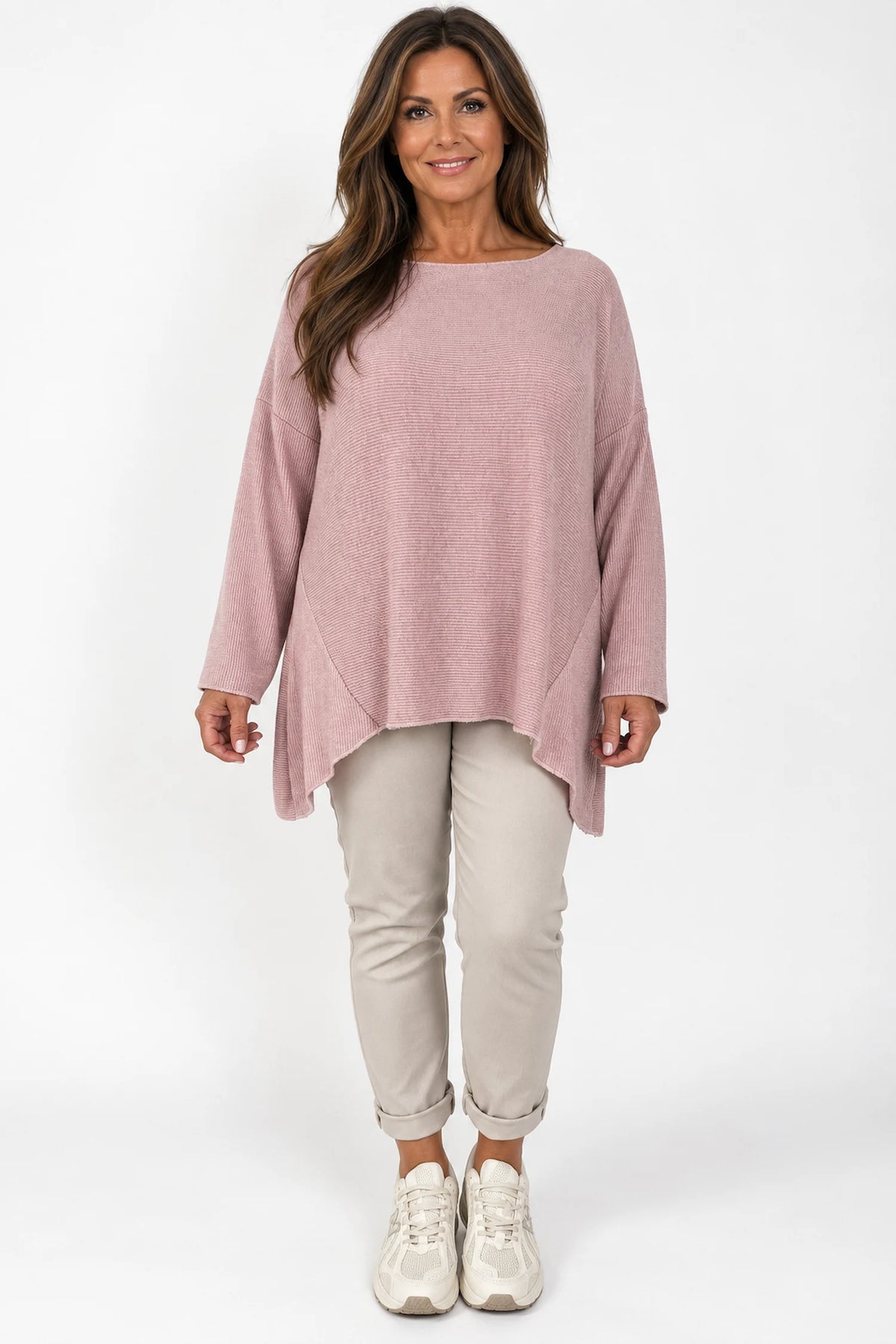Wool Mix Ribbed Knit Porto Top - Rosewood Pink