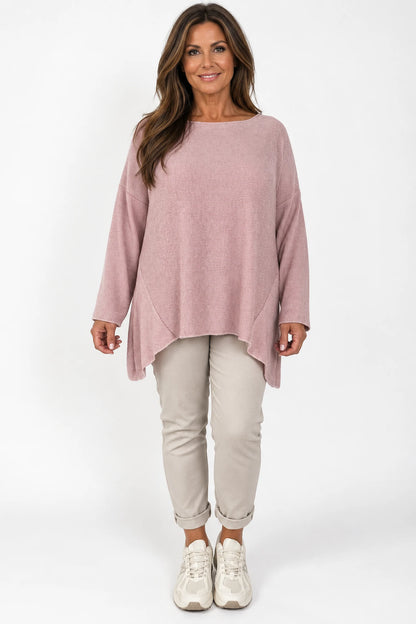Wool Mix Ribbed Knit Porto Top - Rosewood Pink