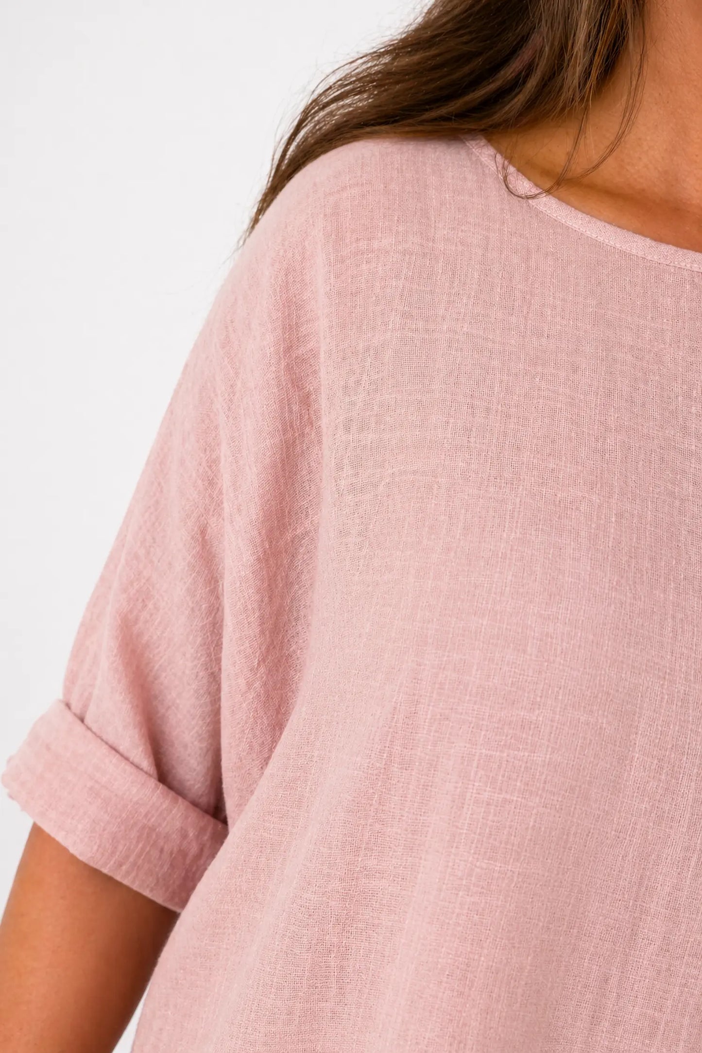 Pure Cotton Embroidery Anglaise Crochet Hem Caprina Top - Rosewood Pink