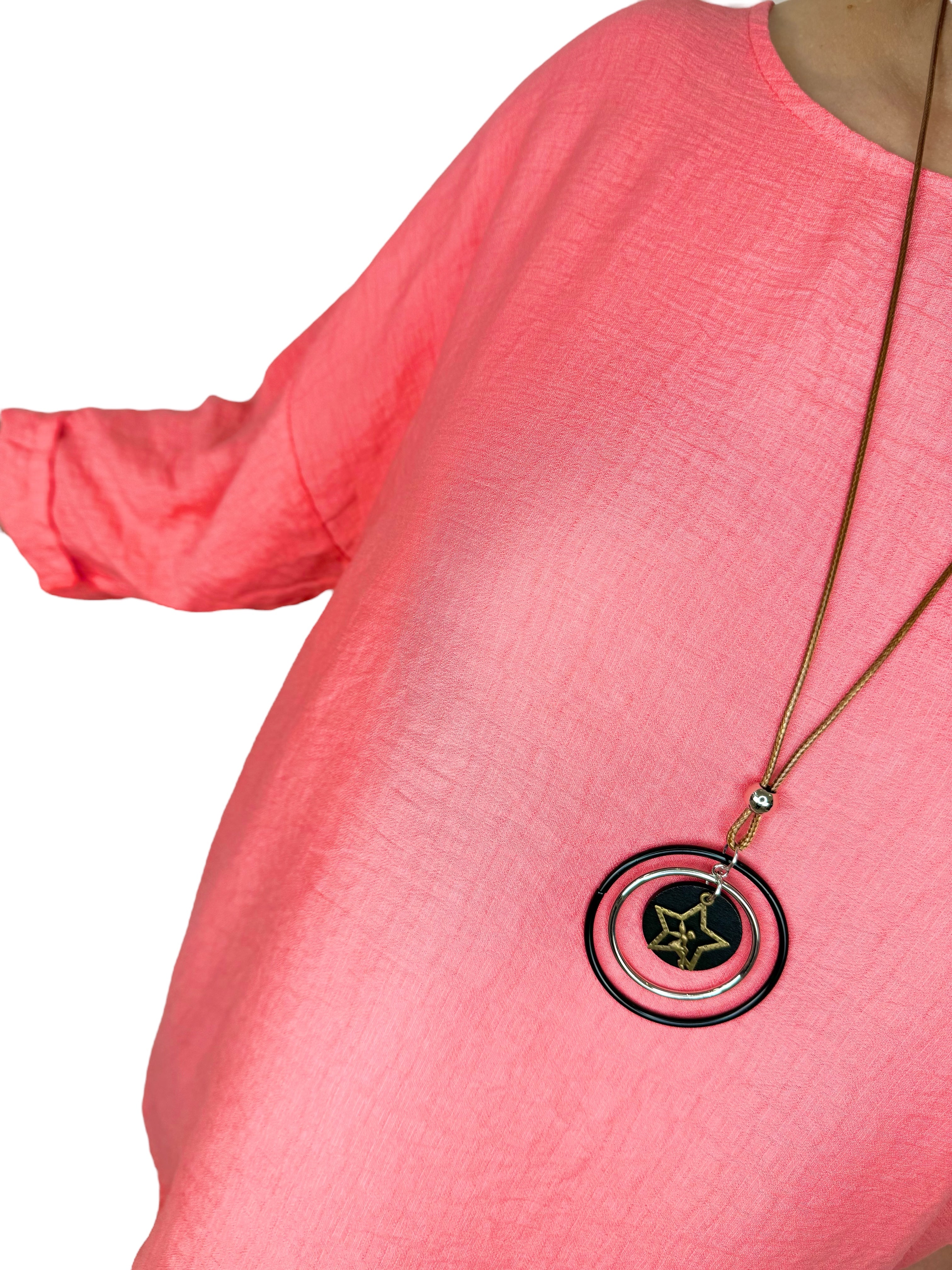 High Low Valentina Necklace Top - Coral