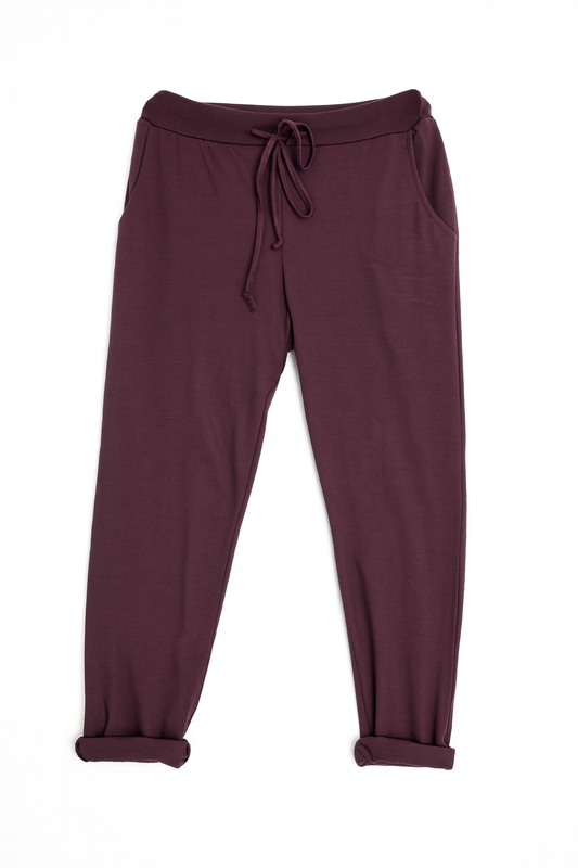 Cotton Italia Drawstring Elasticated Waist Double Pocket Joggers - Black Currant