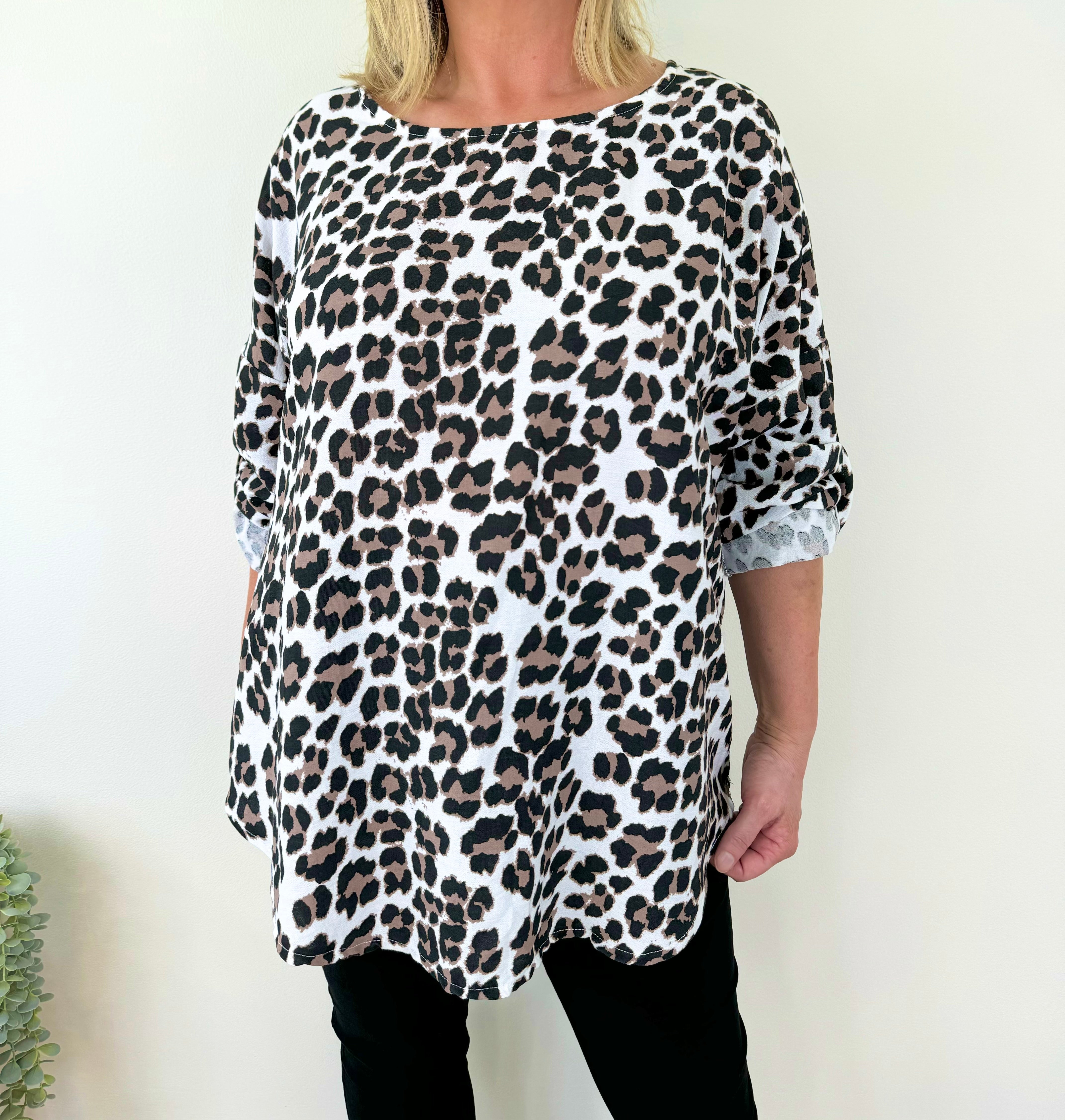 Button Sleeve Viva Leopard Print Top SS24