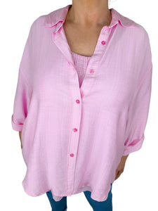 Premium Stitch Button Sleeve Viera Shirt - Baby Pink