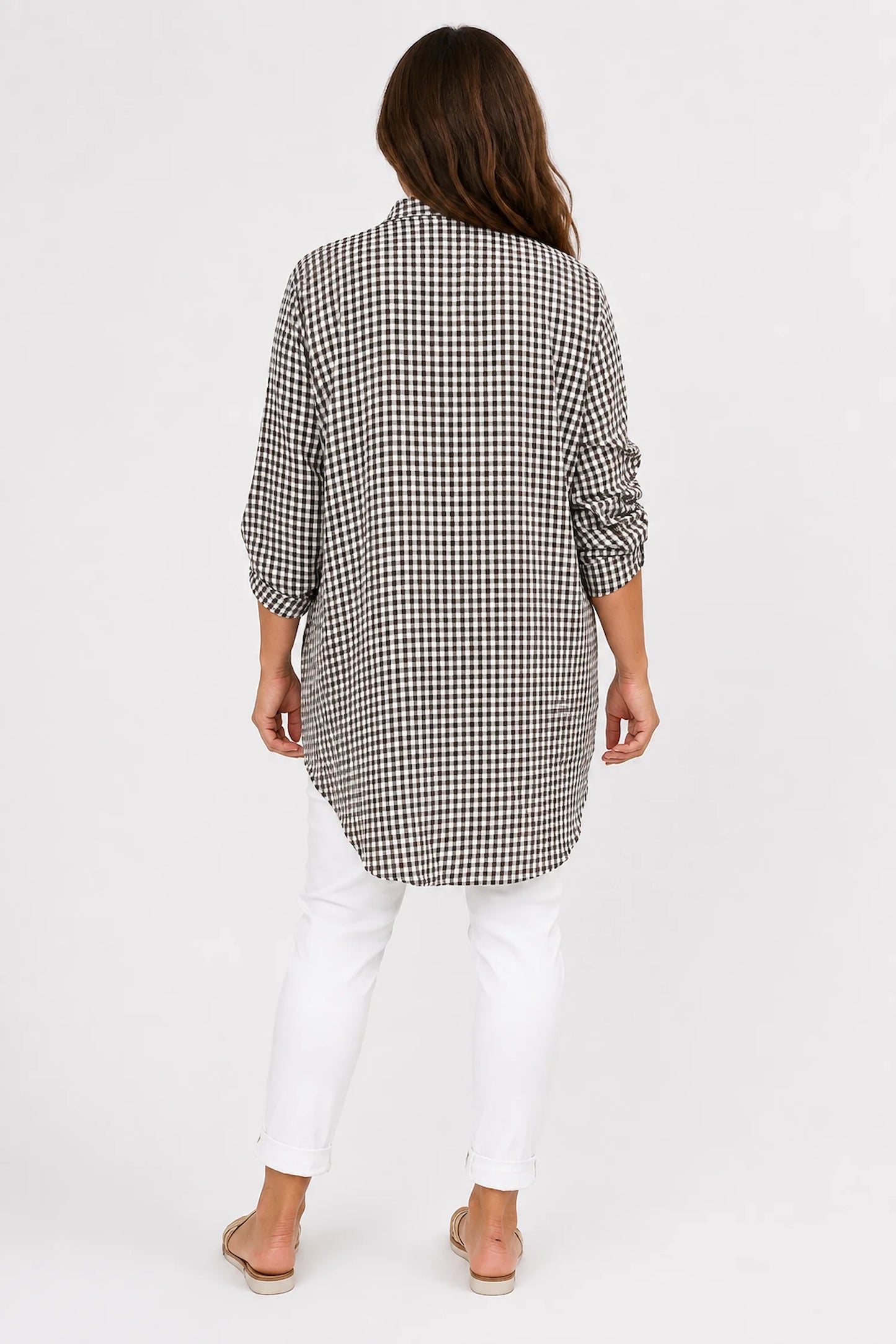 Gingham Button Sleeve Cruze Button Shirt - Mocha