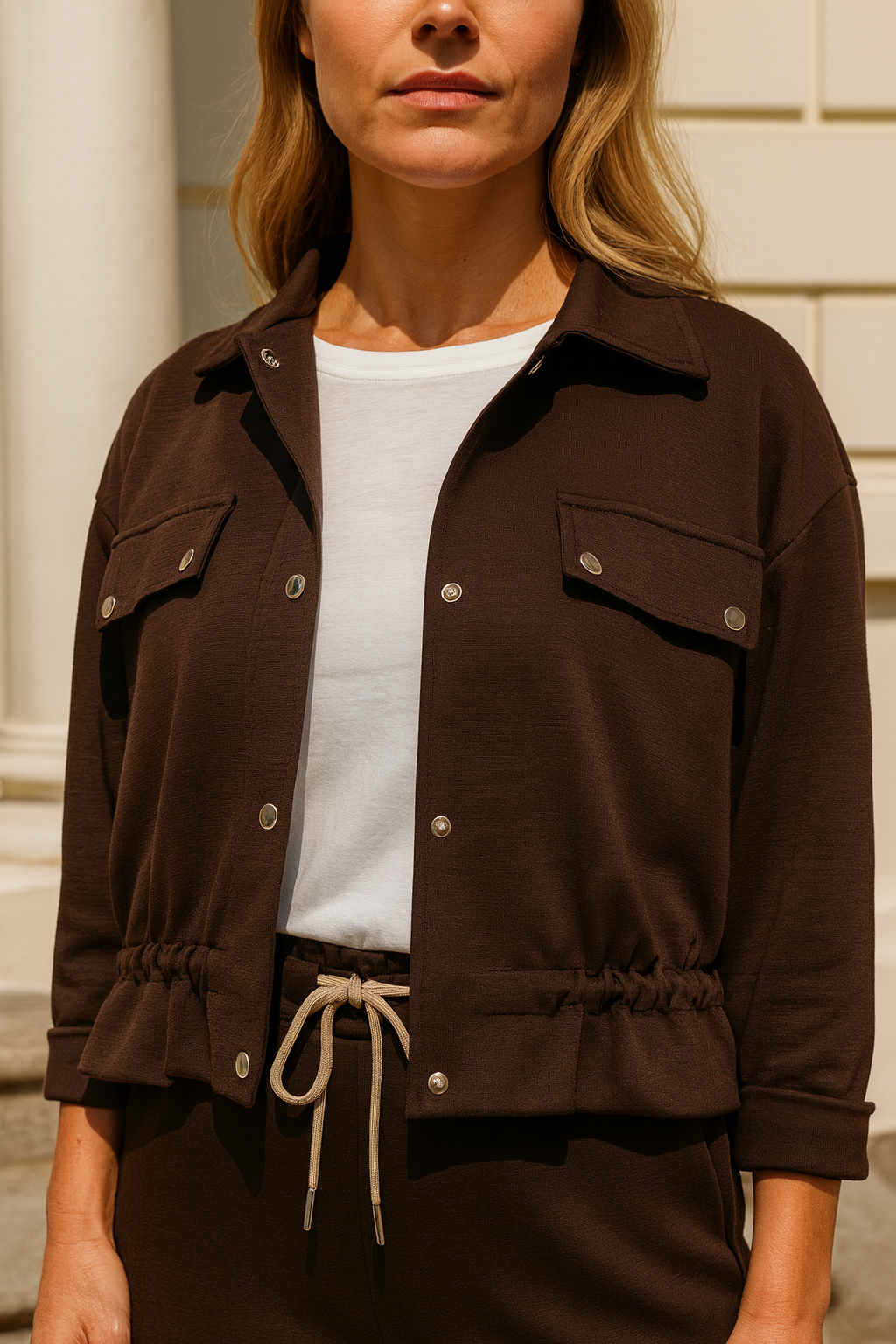 Chelsea Button Detail Jacket - Chocolate