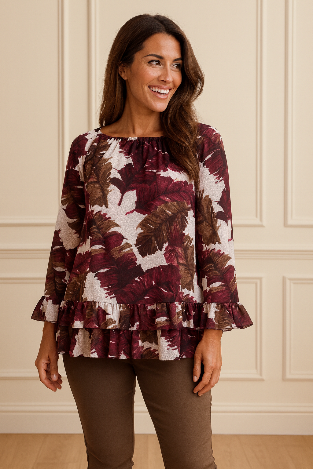 Fully Lined Kazia Frill Top - Wine