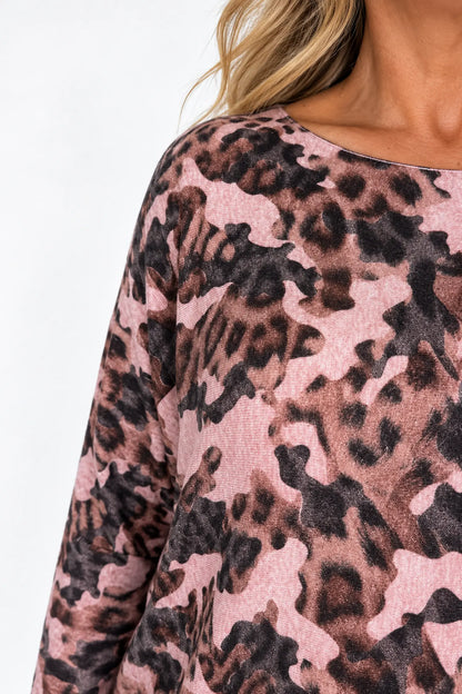 Fine Knit Kara Leopard Top - Rosewood Pink