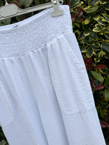 Vari Wide Leg pocket Detail Elasticated Palazzo Pant - White