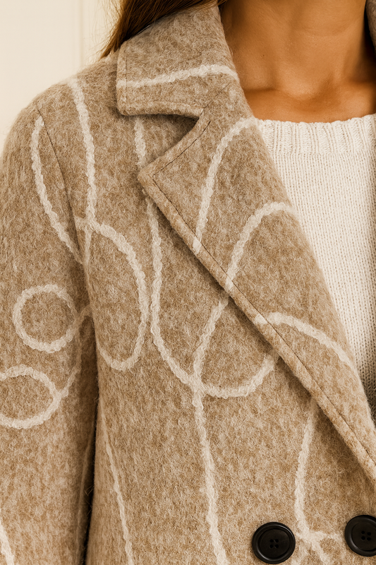 Embroidered Stitch Double Button Patch Pocket Maravella Jacket - Beige