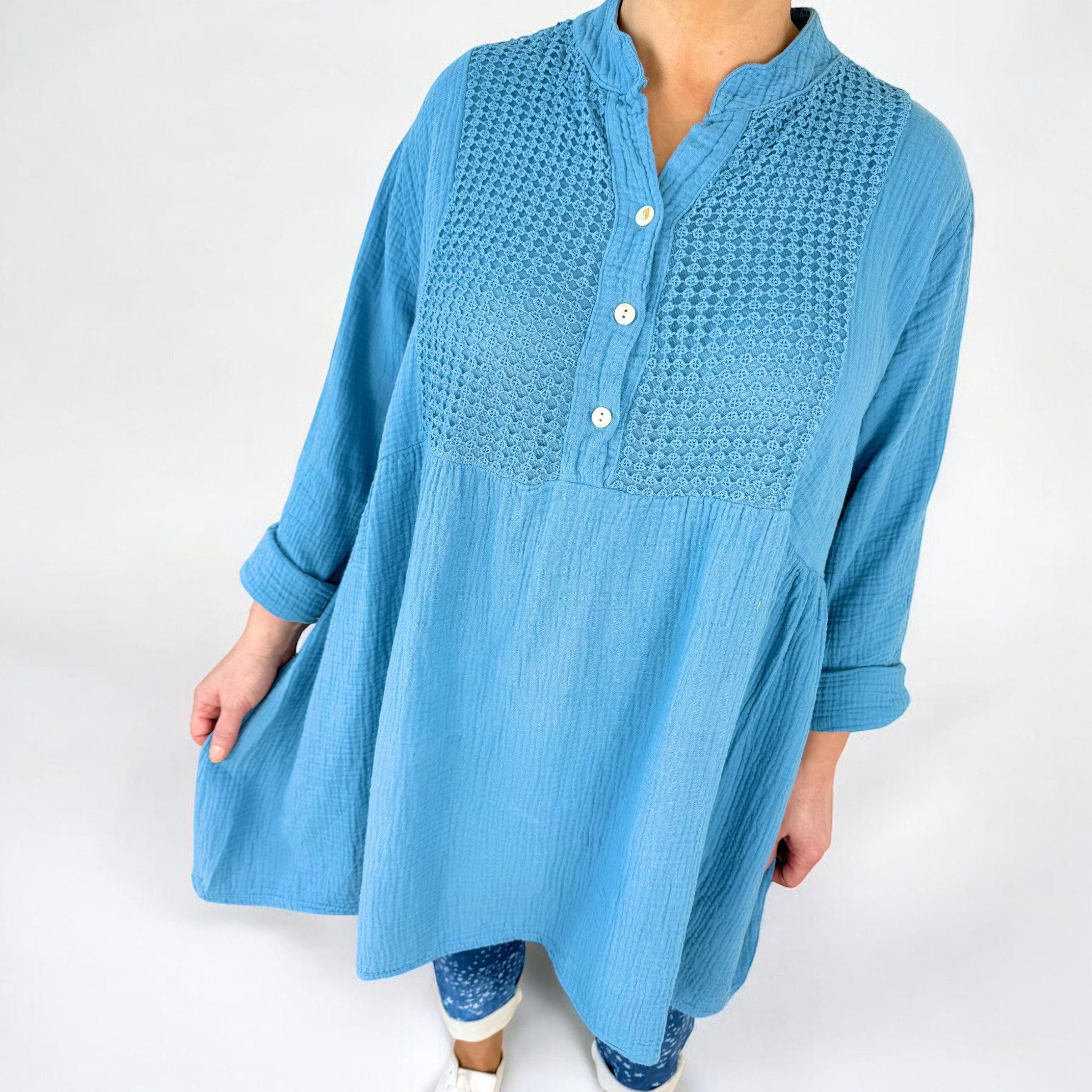 Smock Bubble Cotton Toni Shirt - Denim