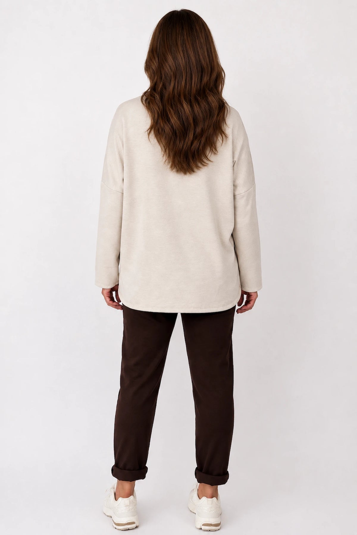 Embossed Clover Drawstring Hem Ambriella Top - Beige