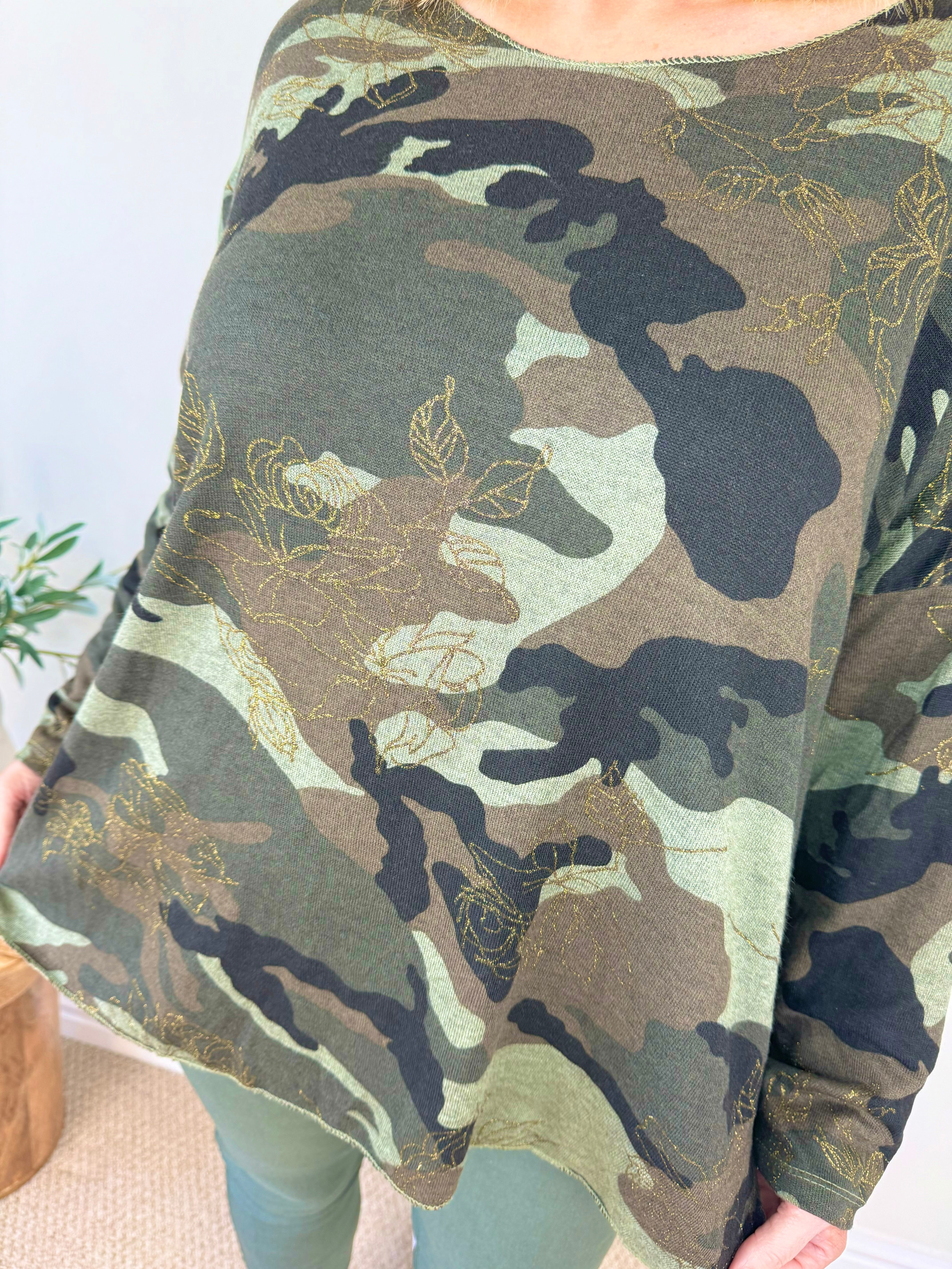 Wool Mix Fine Knit Gold Line Camo Top AW24