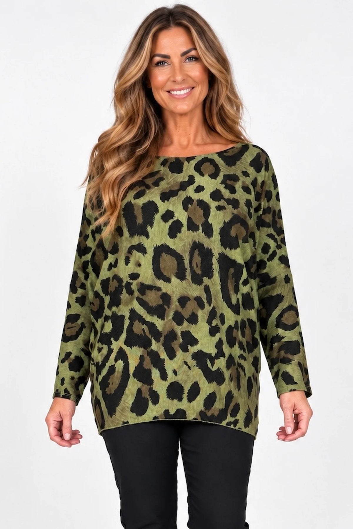 Fine Knit Carly Leopard Top - Lime
