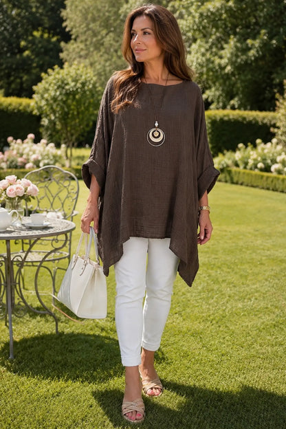 Cotton Fully Lined Isabel Necklace Batwing Top - Chocolate