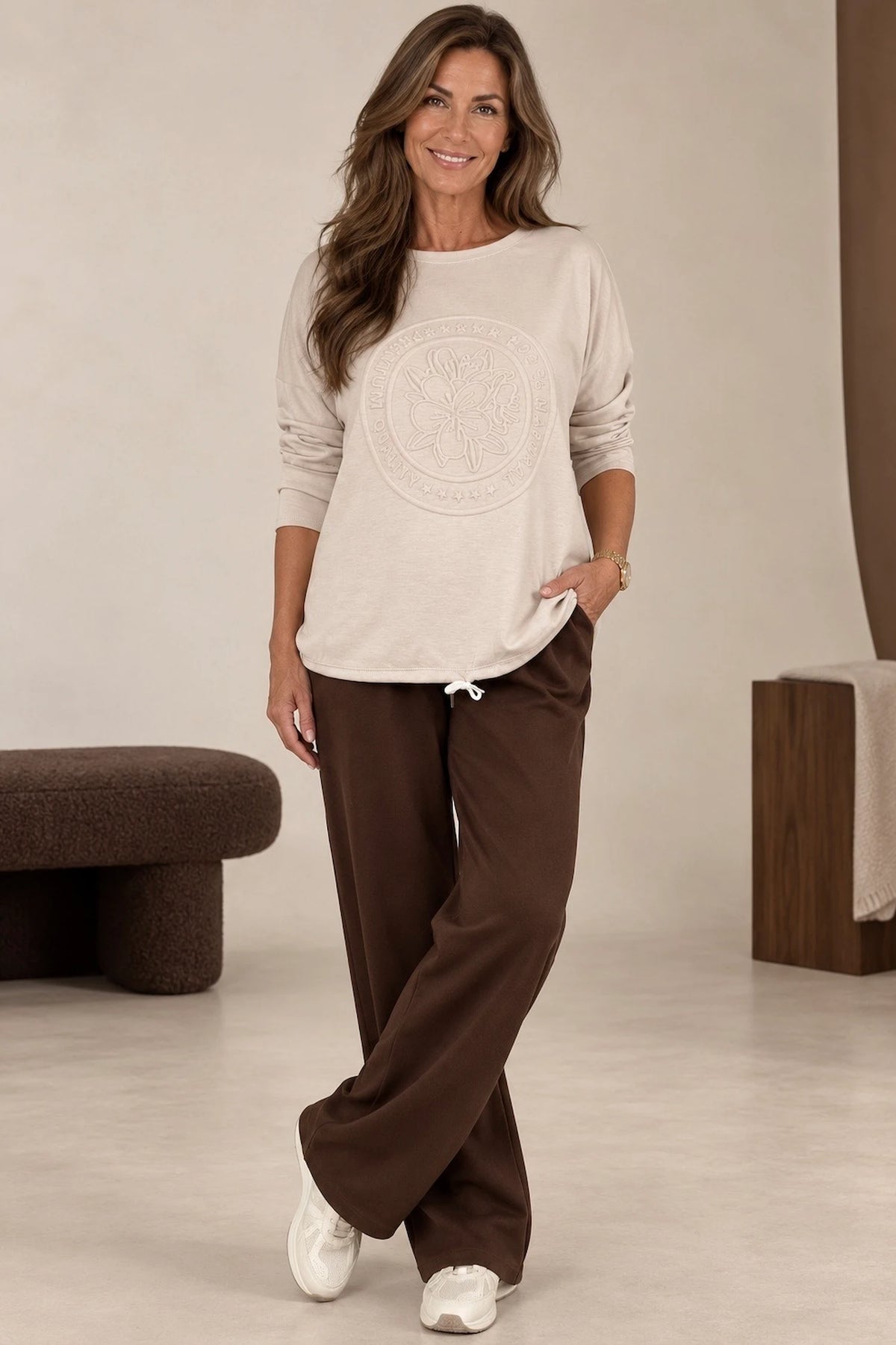 Double Pocket Drawstring Waist Carli Everyday Pants - Chocolate