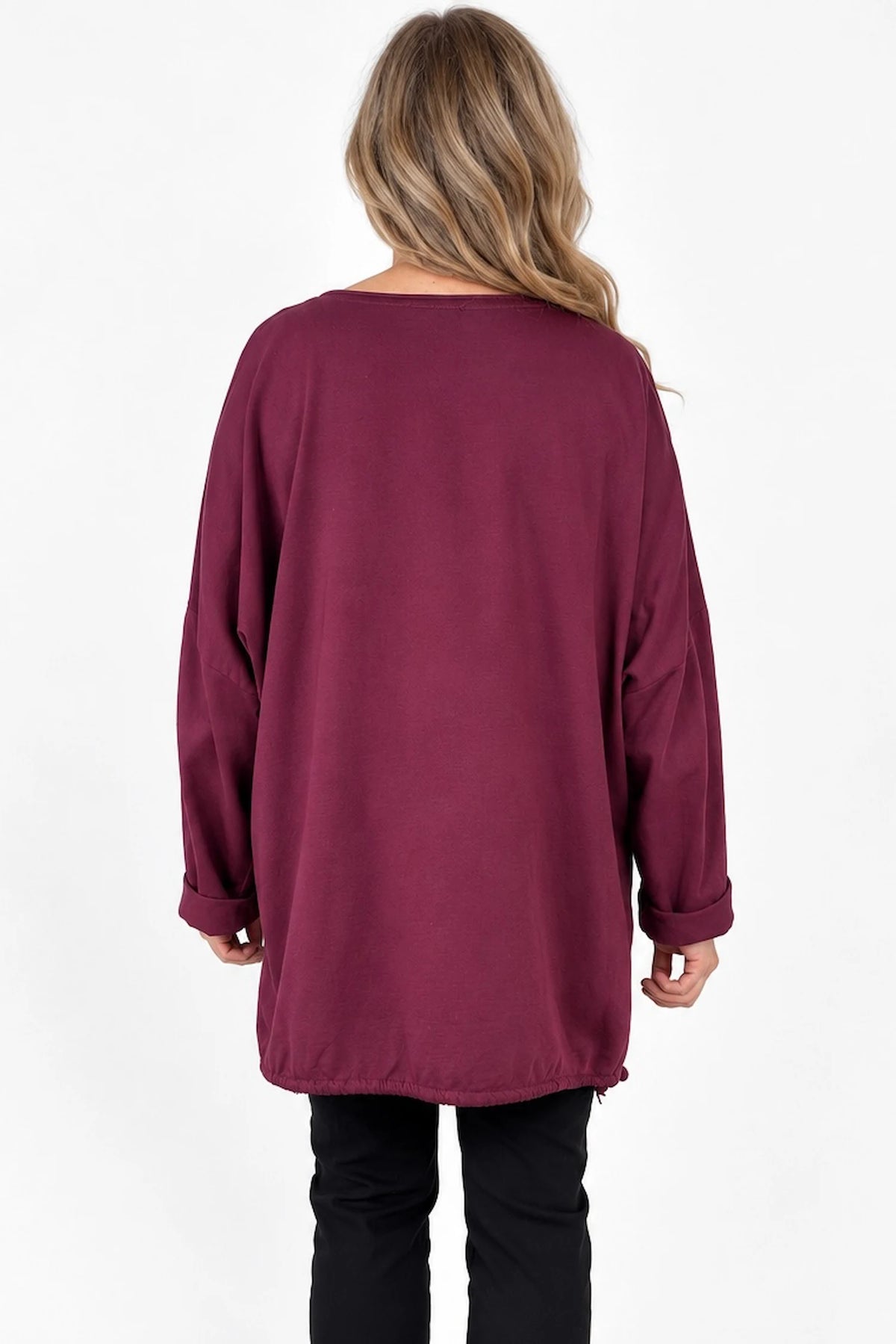 Cotton Embroidered Gold Sequin Floral Manica Tied Hem Top - Wine