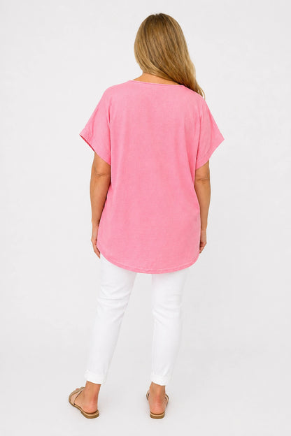 Linen Cotton Mix Diamanté Golden Leaf Carletta Top - Summer Rose Pink