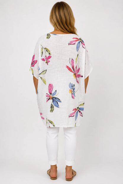 Pure Cotton Double Pocket Livia Tunic Top - White