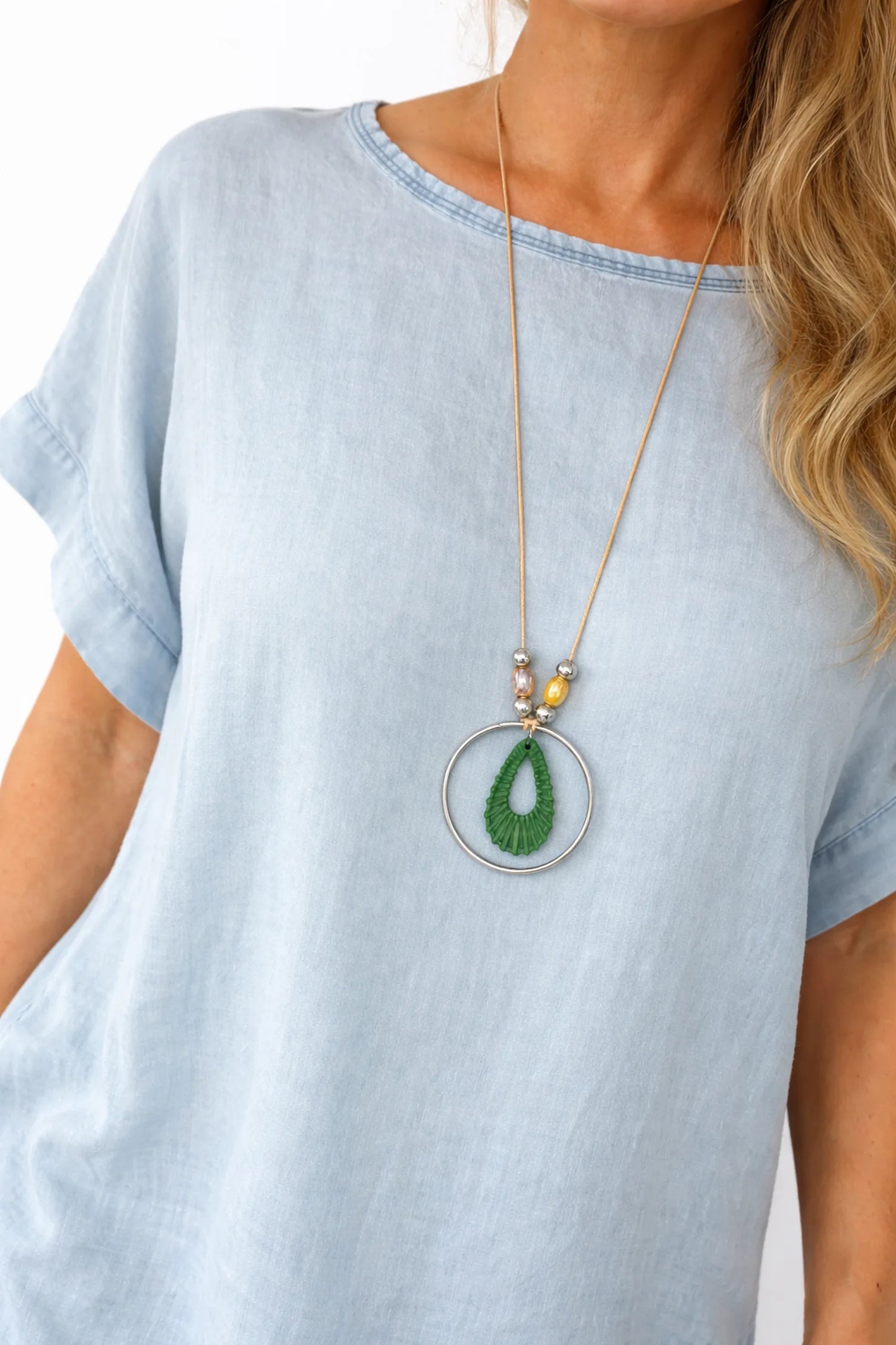 Denim Look Carinella Necklace Top - Light Denim